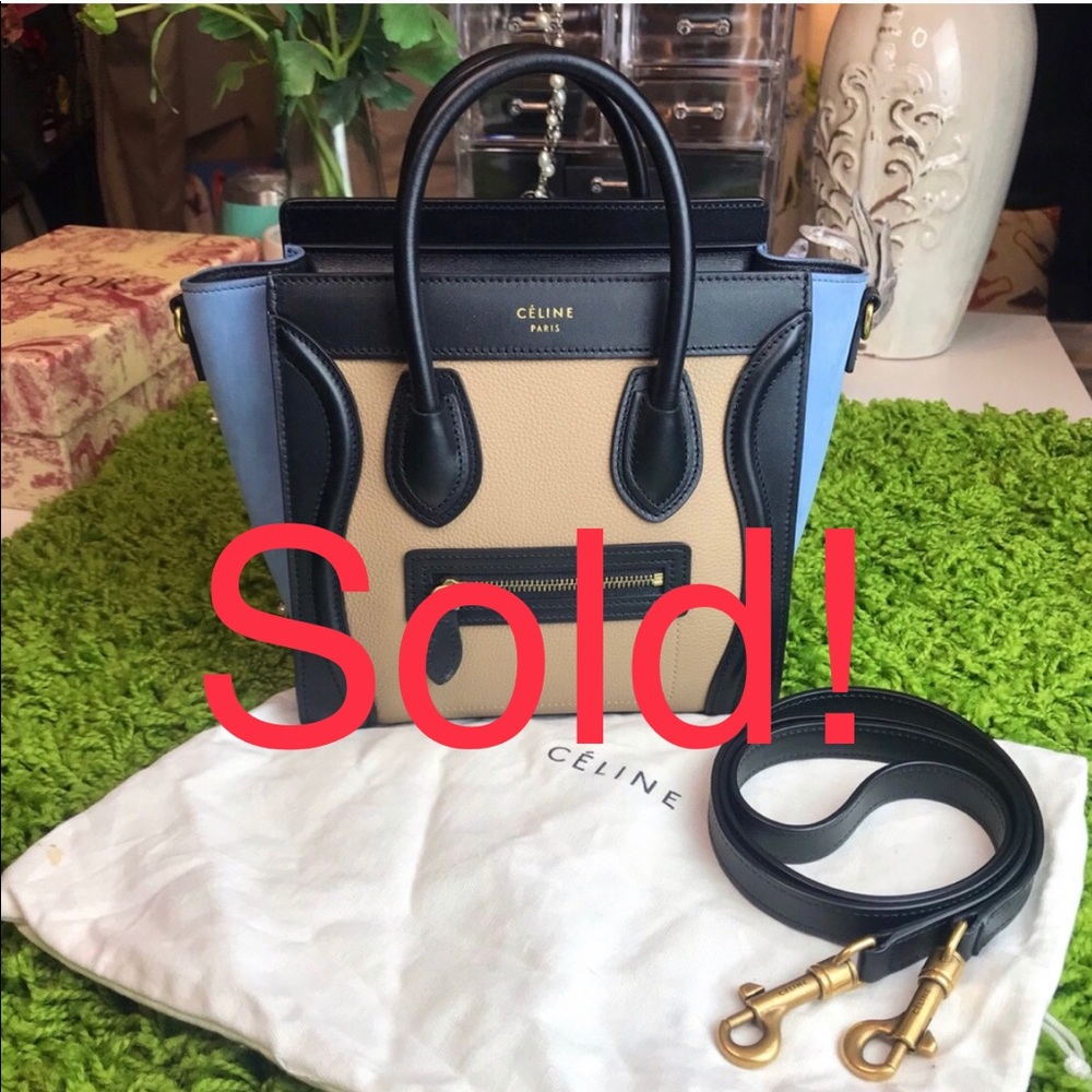 Auth Celine Tricolor Suede Leather Nano Crossbody - Picture 1 of 8